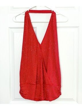 NWOT - Bebe Red Halter Top with Gold Embellishment
